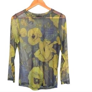 Floral Mesh Top Yellow and Green Bold Artsy Floral Edgy Y2K Going Out Top